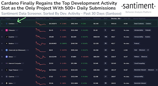 Cardano tops the list of crypto projects with most developer participation: followed by Kusama and Polkadot