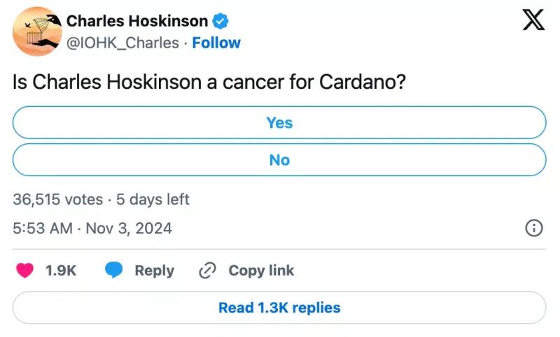 Is Cardano’s Hoskinson hurting ADA’s value? Poll suggests…